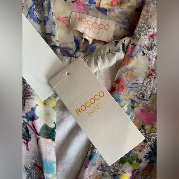 Rococo Sand Floral Leila Metallic Stars Mini Dress Sz XS Wrap Viscose Lined NWT - Picture 17 of 17